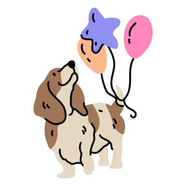 a drawing of two dogs holding balloons