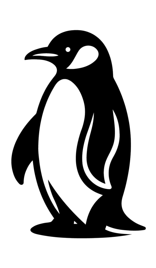 a black and white silhouette of a penguin