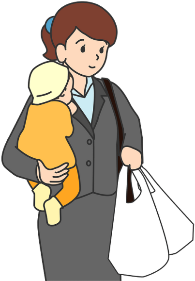 a woman carrying a baby in her arms