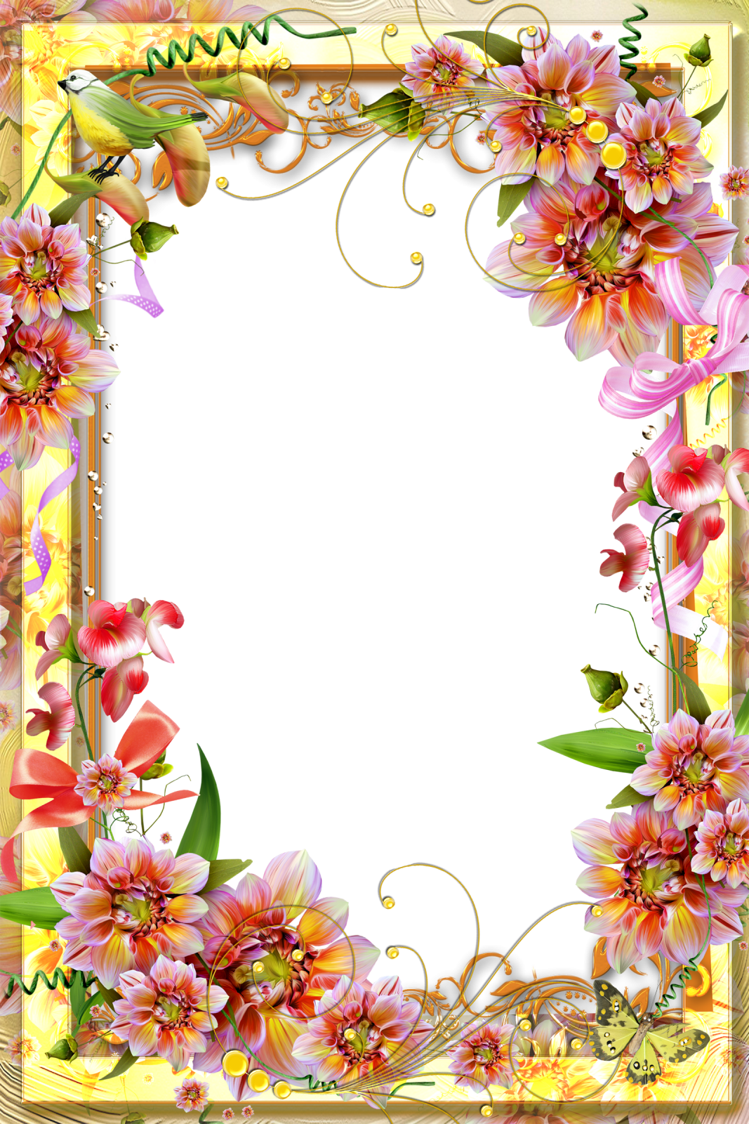 a floral frame with pink and yellow flowers