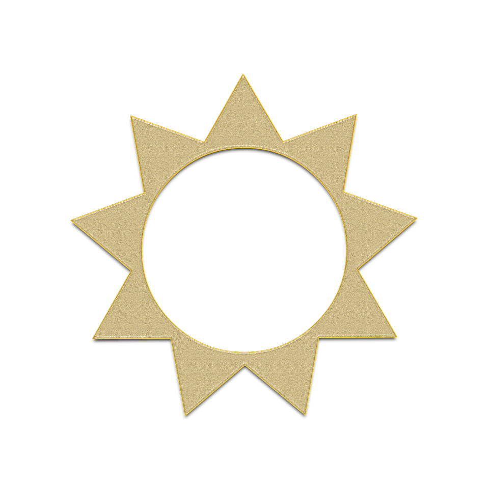 a gold sun cutout with a white background