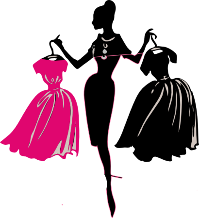 a silhouette of two women in dresses