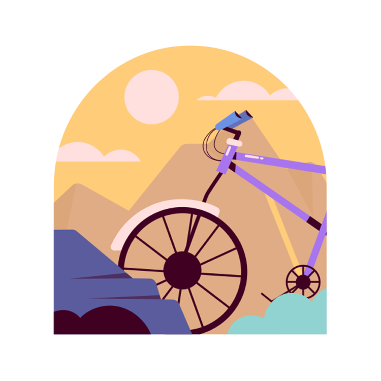 a bicycle with the sun in the background
