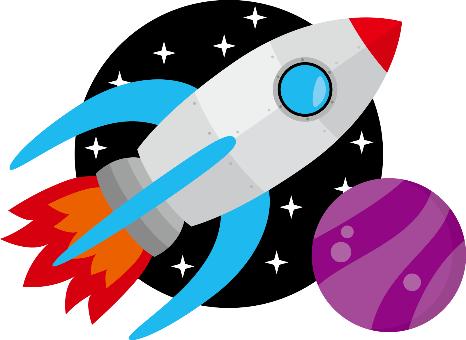 an illustration of a rocket and planets