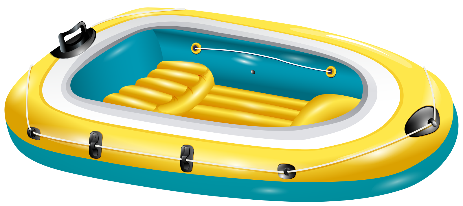 an inflatable boat with two seats and a steering