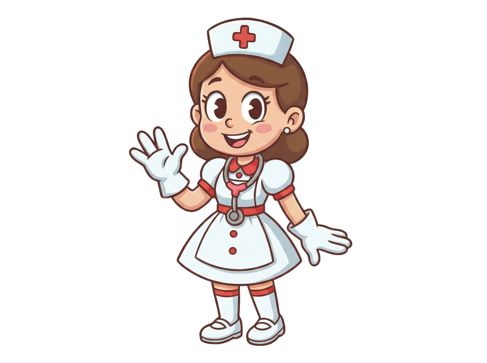 a cartoon nurse with her hand up