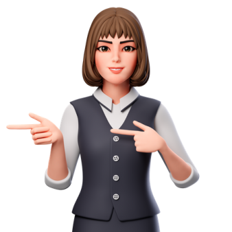 a woman in a business suit pointing at something