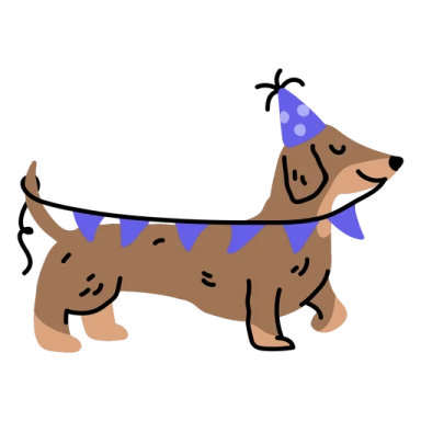 a drawing of a dog wearing a party hat
