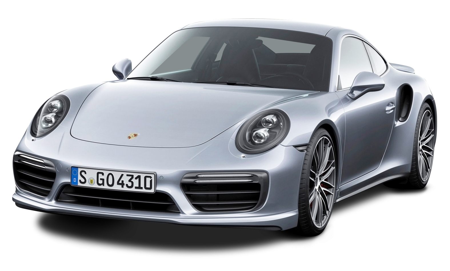 a silver porsche car on a white background