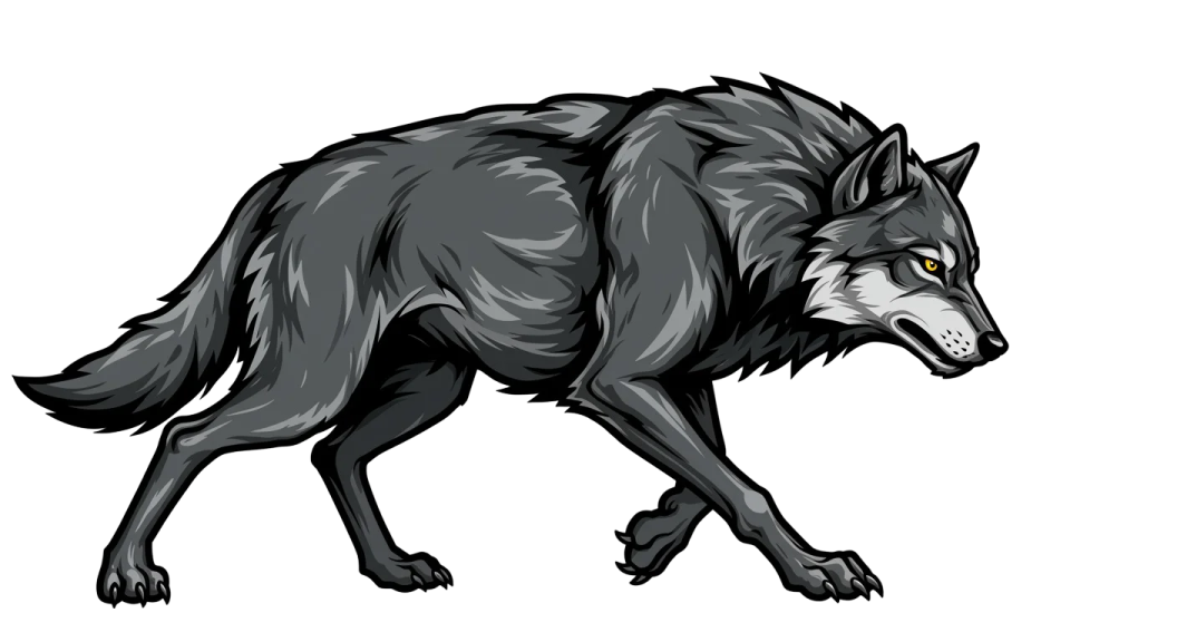 a black wolf with yellow eyes