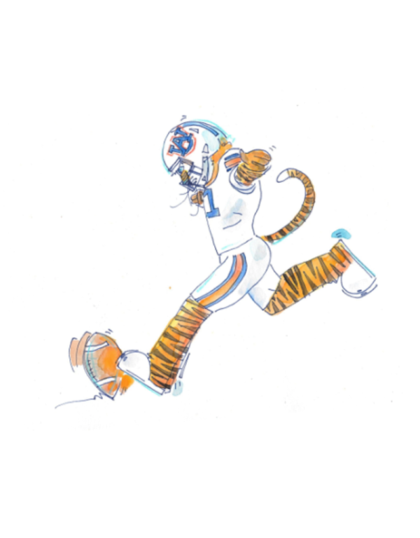 a drawing of a tiger running on a white background