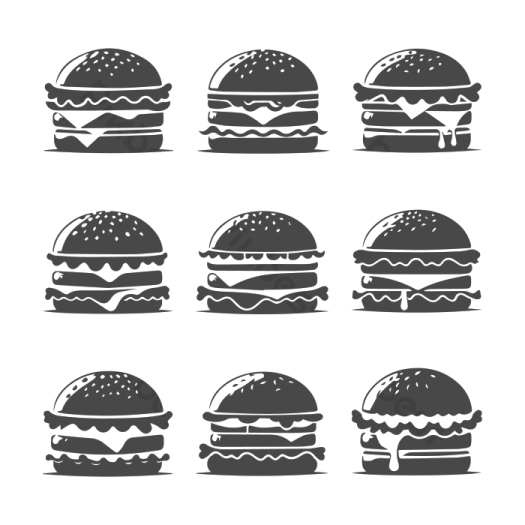 a set of hamburgers in different shapes