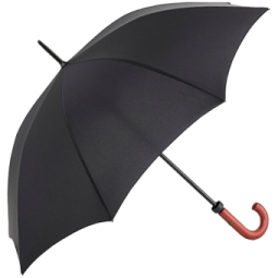 a black umbrella with an orange handle
