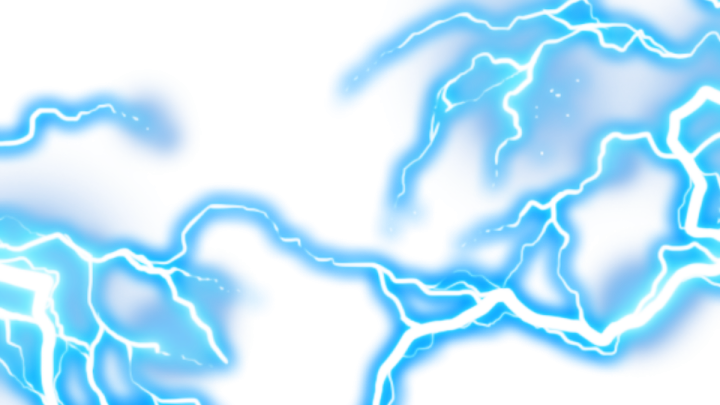 a blue and white world map with lightnings
