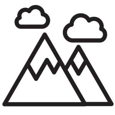 a black and white image of mountains with clouds