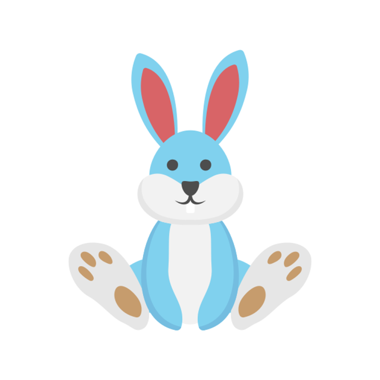 a blue rabbit sitting on the ground