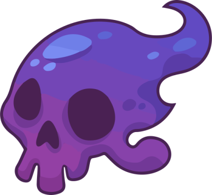 a purple skull with blue spots on it