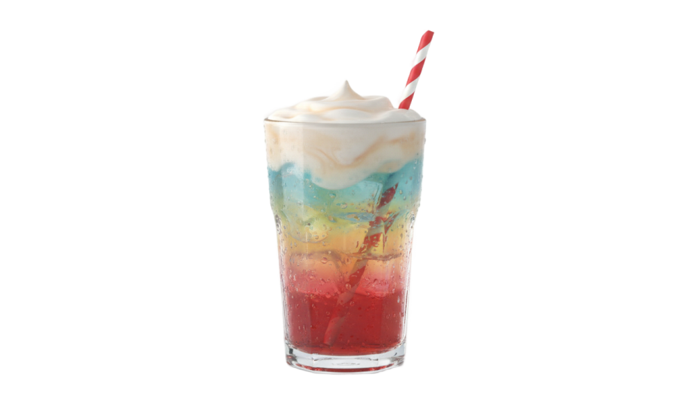a glass filled with liquid and ice