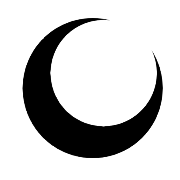a black crescent on a white background