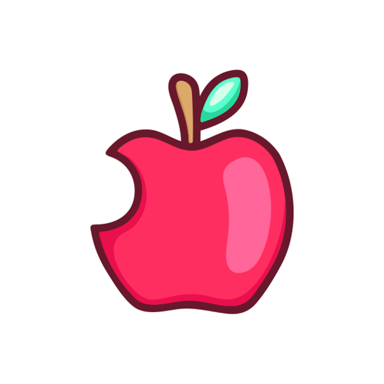an apple with a green leaf on it