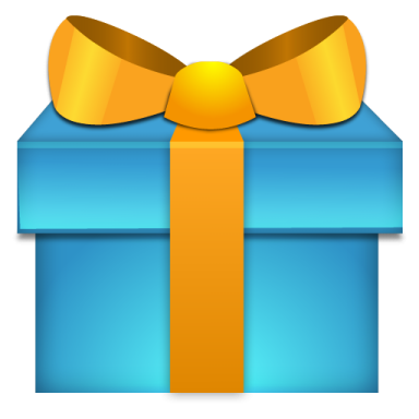 a blue gift box with an orange bow