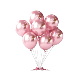 a bunch of pink and gold balloons