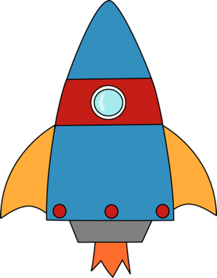 a cartoon rocket with a red and blue tail