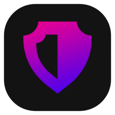 a purple shield icon on a black background