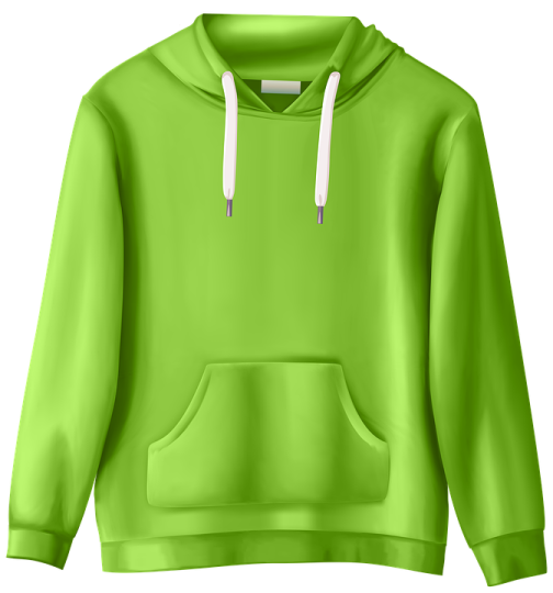 a bright green hoodie sweatshirt with a white zipper