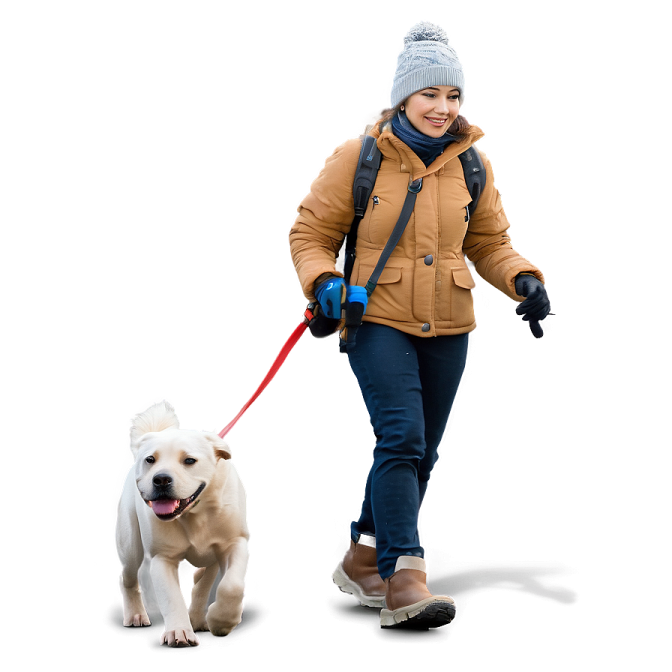 a woman walking a dog on a leash