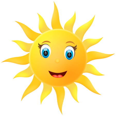 a smiling sun with blue eyes