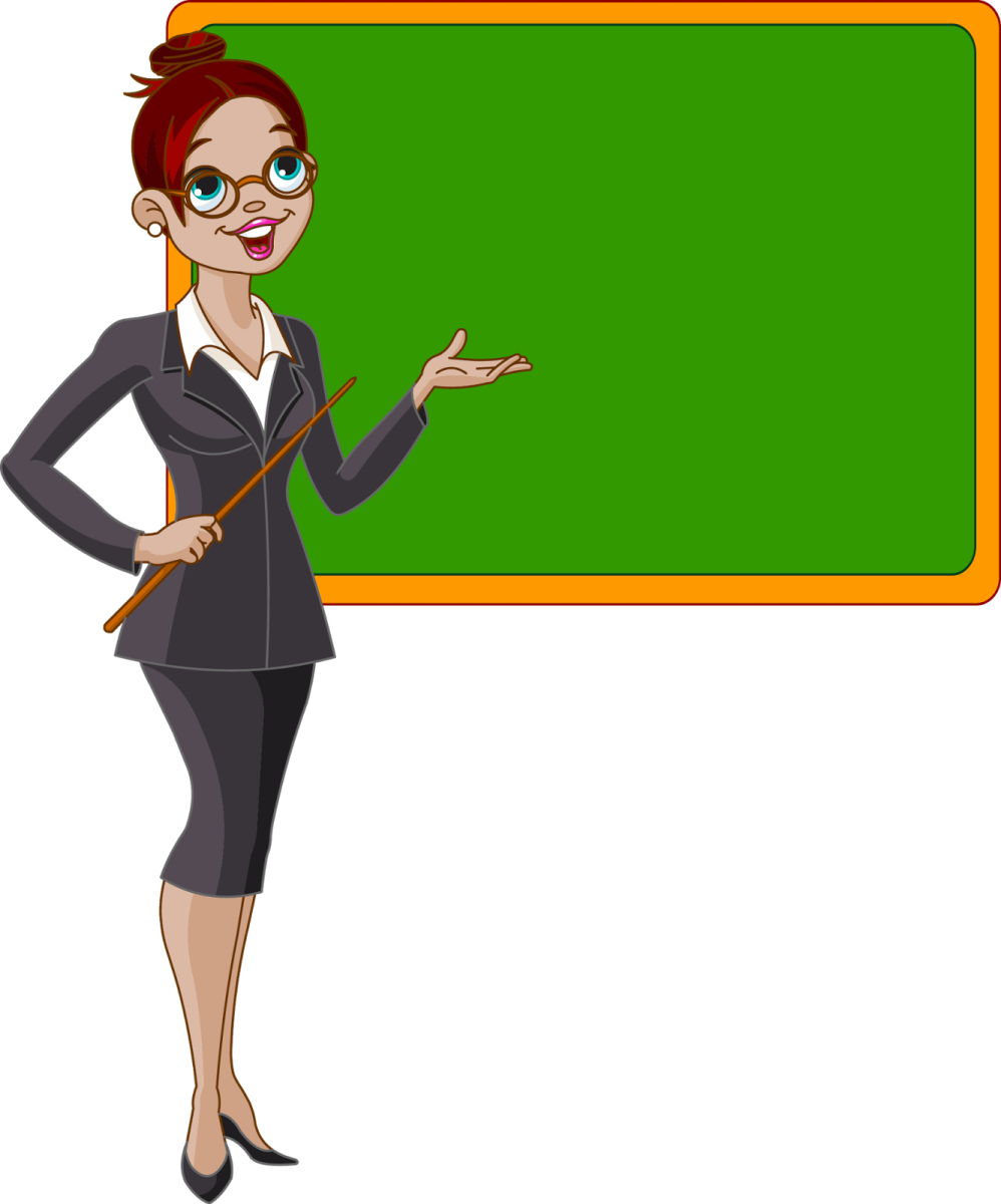 a woman teacher in front of a blackboard