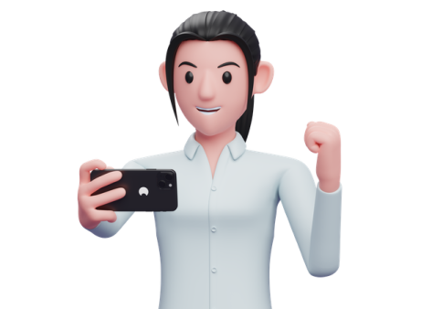 a cartoon character holding up a cell phone