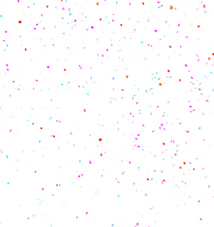 a white background with multi colored confe