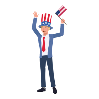 a man in a suit and tie holding an american flag