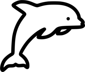 a black and white drawing of a dolphin