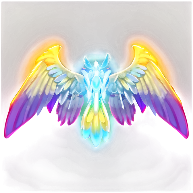a rainbow colored bird with wings