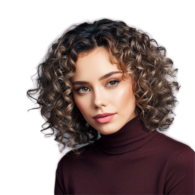 a woman with curly hair is posing for the camera