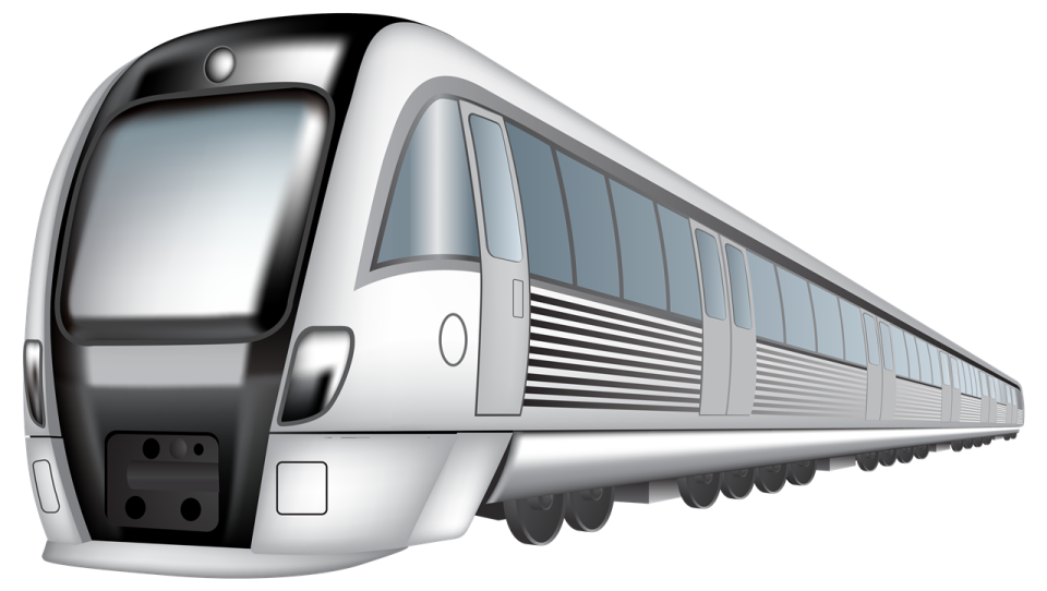 a silver and black train on a white background