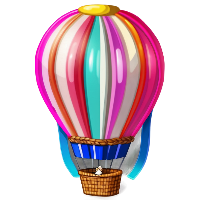 a hot air balloon with colorful stripes and a basket