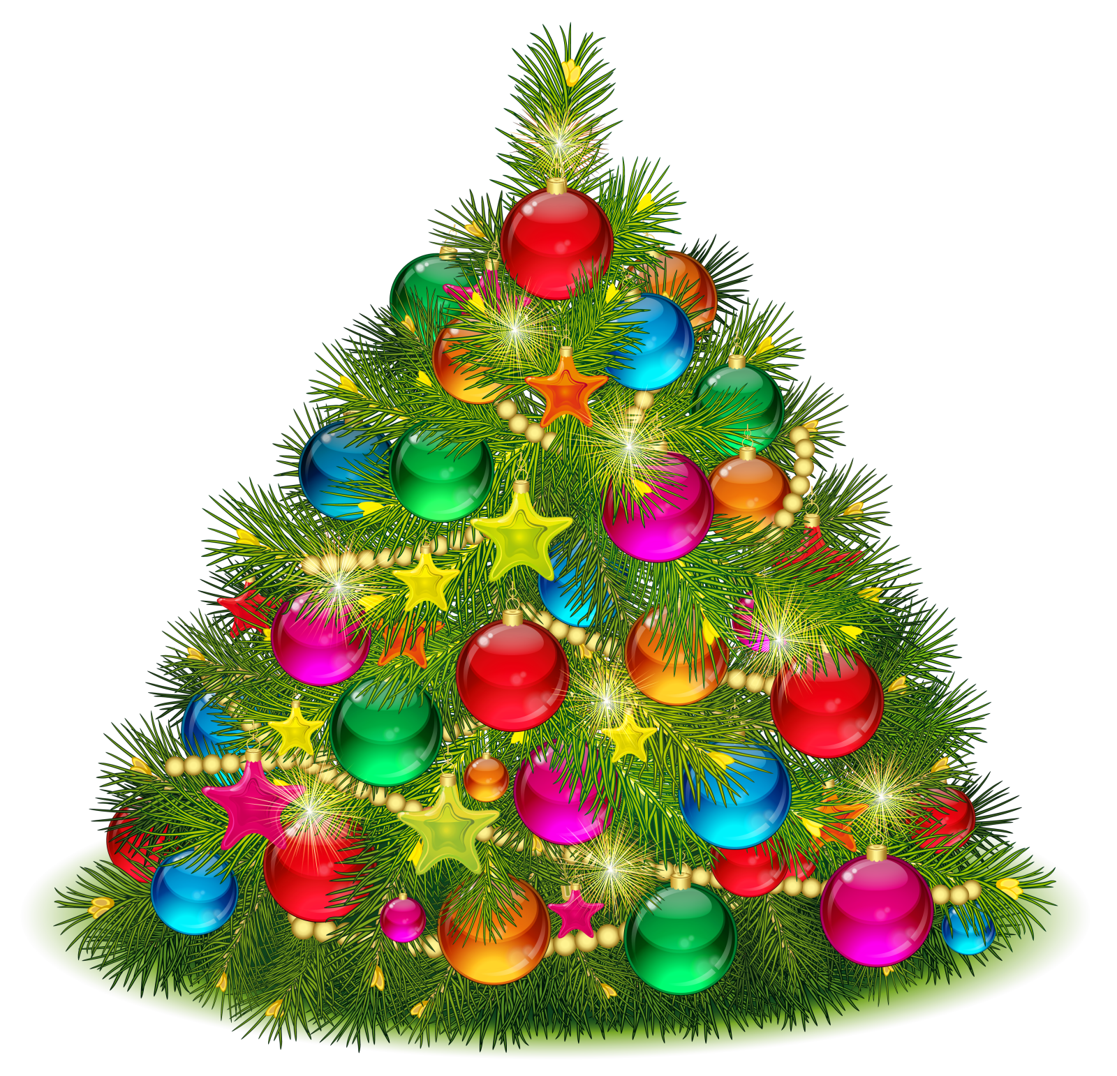 a christmas tree with colorful balls and stars