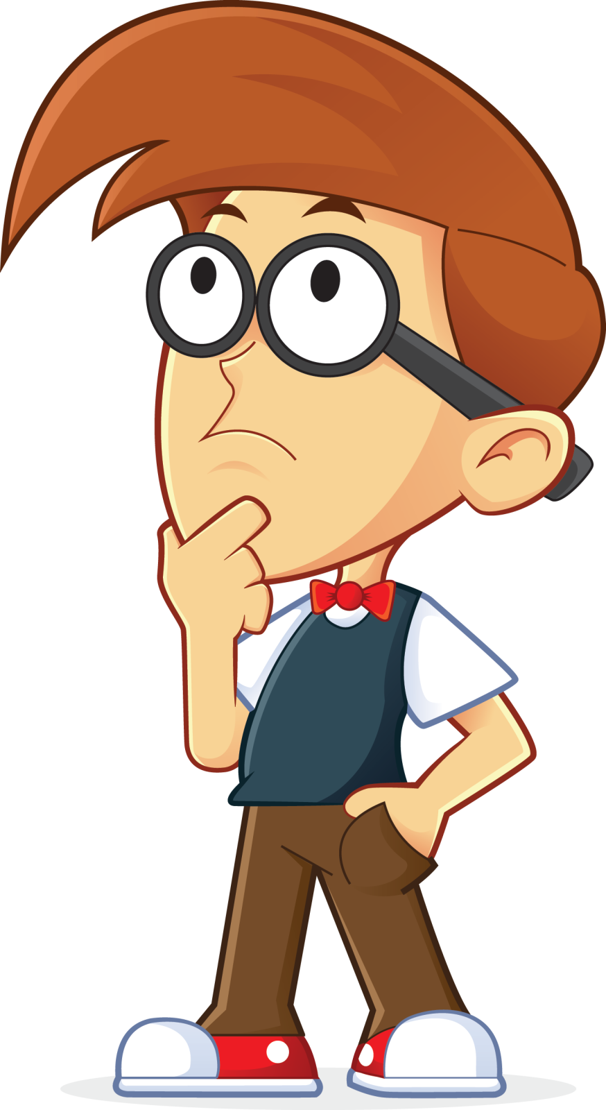 a cartoon boy with glasses and a tie