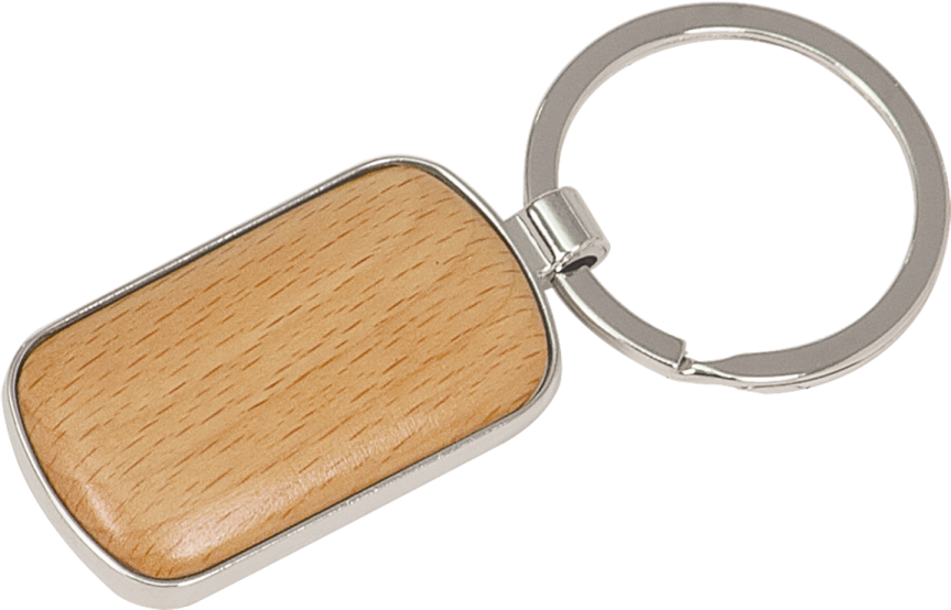 a wooden keyring on a white background