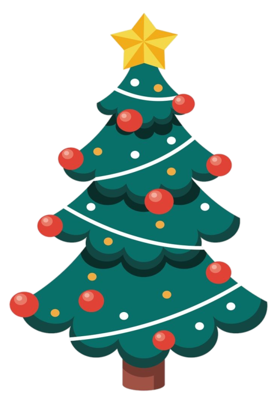 a green christmas tree with red and gold ornaments