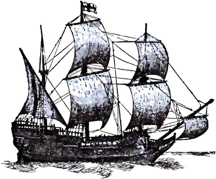 a black and white drawing of a pirate ship