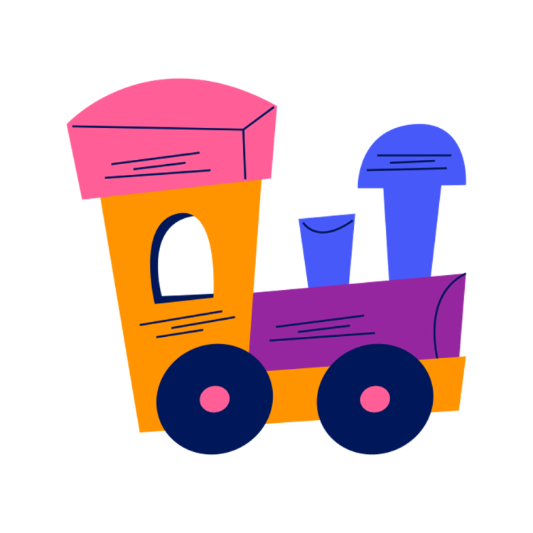 a toy train with two different colors on it