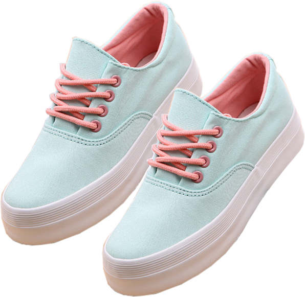 a pair of blue sneakers with pink laces