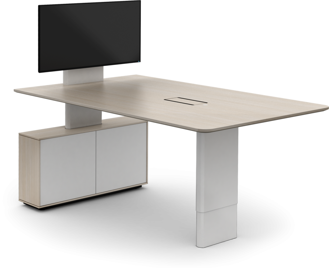 a computer desk with a monitor on top