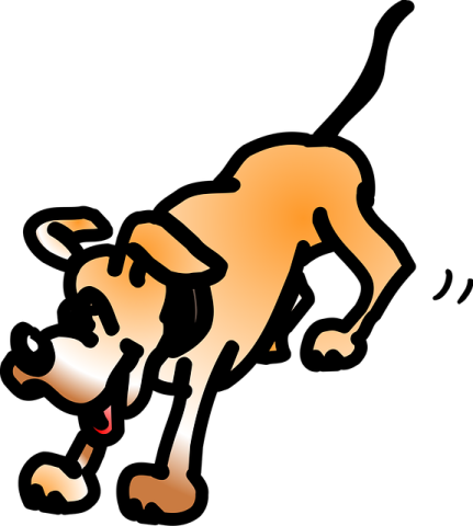 a cartoon dog running with its mouth open