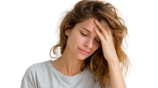 a woman with her head in her hands